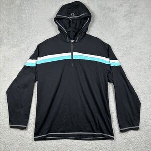 Yoko Mens Quarter Zip Hoodie Black Teal Stripe #83 Men's L Retro Moto Streetwear